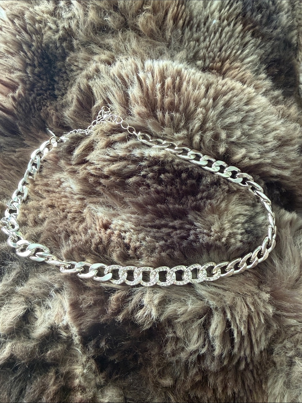 Silver Chain Link Necklace with Pavé Accents